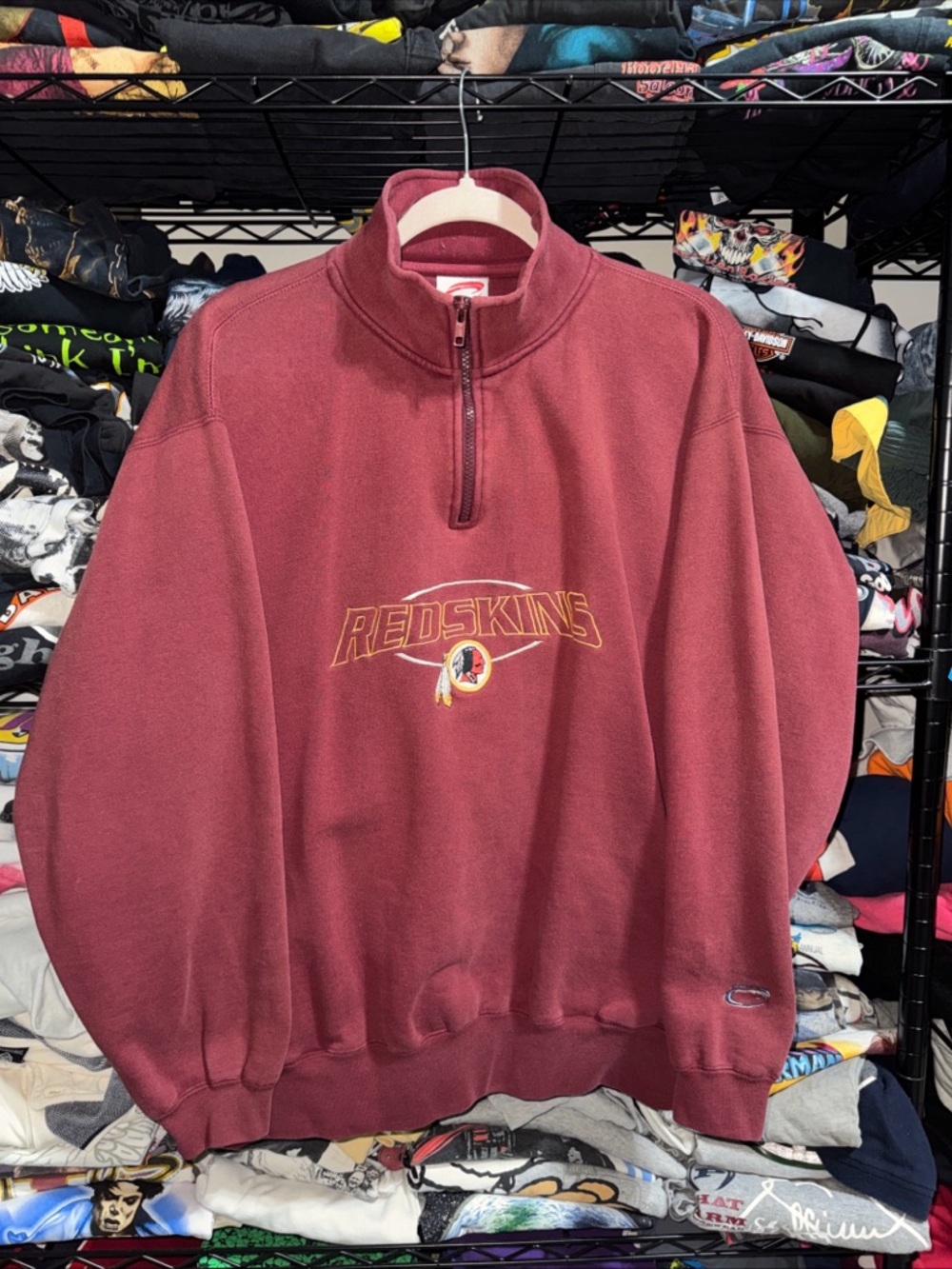 Vintage 90s Washington Redskins Red 1/4 Zip Embroidered Sweater Size Large